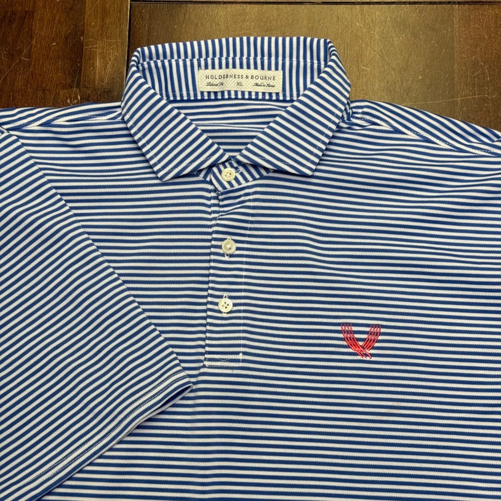 Holderness & Bourne Valhalla PGA Maxwell Golf Polo Mens XL Blue White Striped